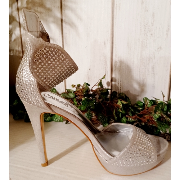 Carlos Santana Embellished Open Toe Heeled Platform Sandal - Silver Shimmer - Picture 12 of 16
